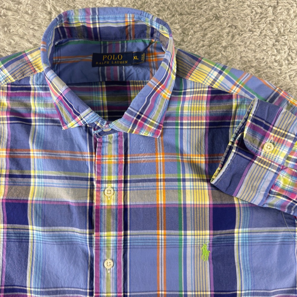 Polo Ralph Lauren Mens XL Plaid Button Down Shirt Multi Color Cotton Pony Logo